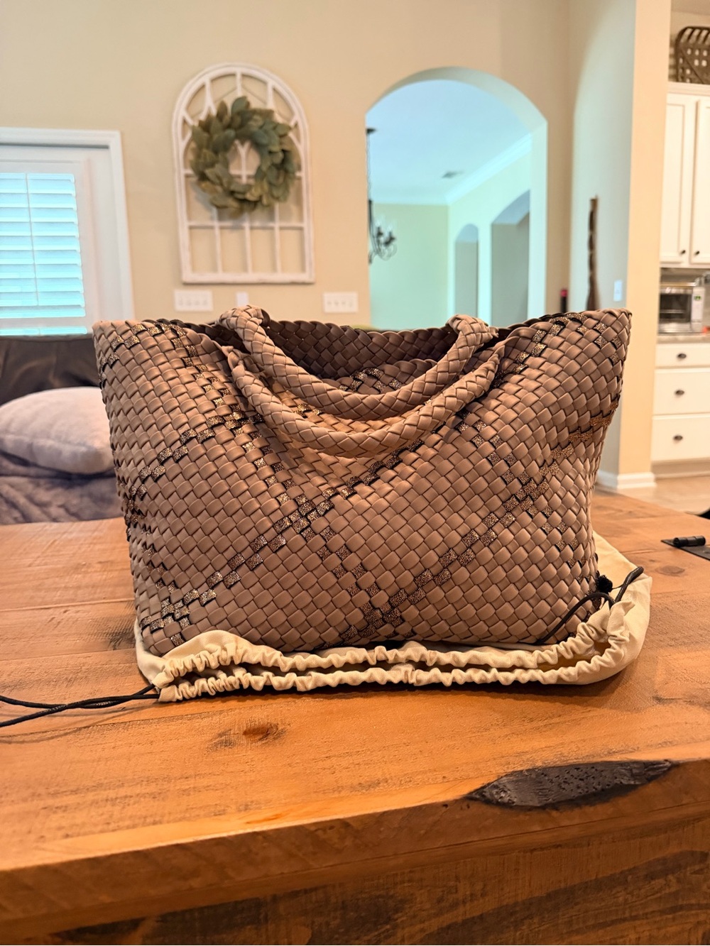 Naghedi St. Barths Woven Tote in Cashmere and Bronze Metallic, Medium - Picture 6 of 14
